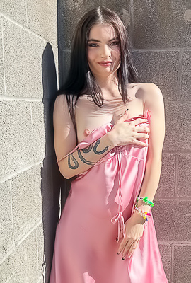 Vixen Hikes Her Pink Slip Dress Up And Plays With Herself On A Fallen Tree